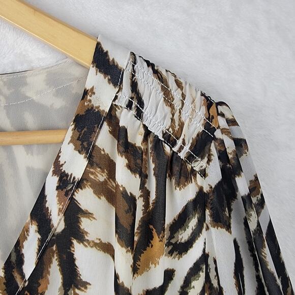 2X Blouse VNeck Animal Button Up Flowy Sheer Long Sleeve Tunic Top Office Career - Picture 3 of 12